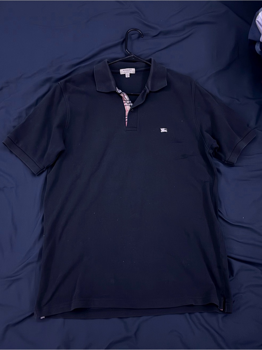 Burberry Navy Polo with Signature Check Trim